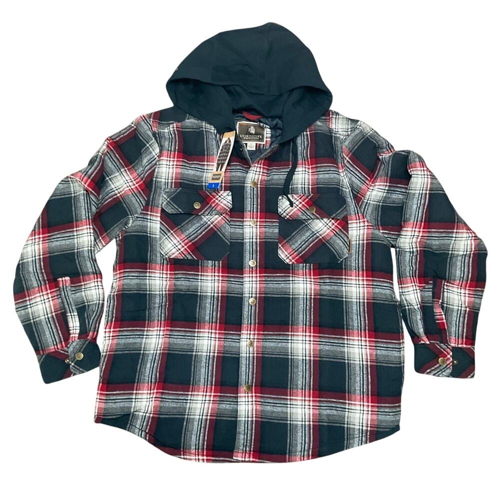 Legendary Outfitters Men's Shirt Jacket Hoodie Plaid Red Blue Size Large NWT